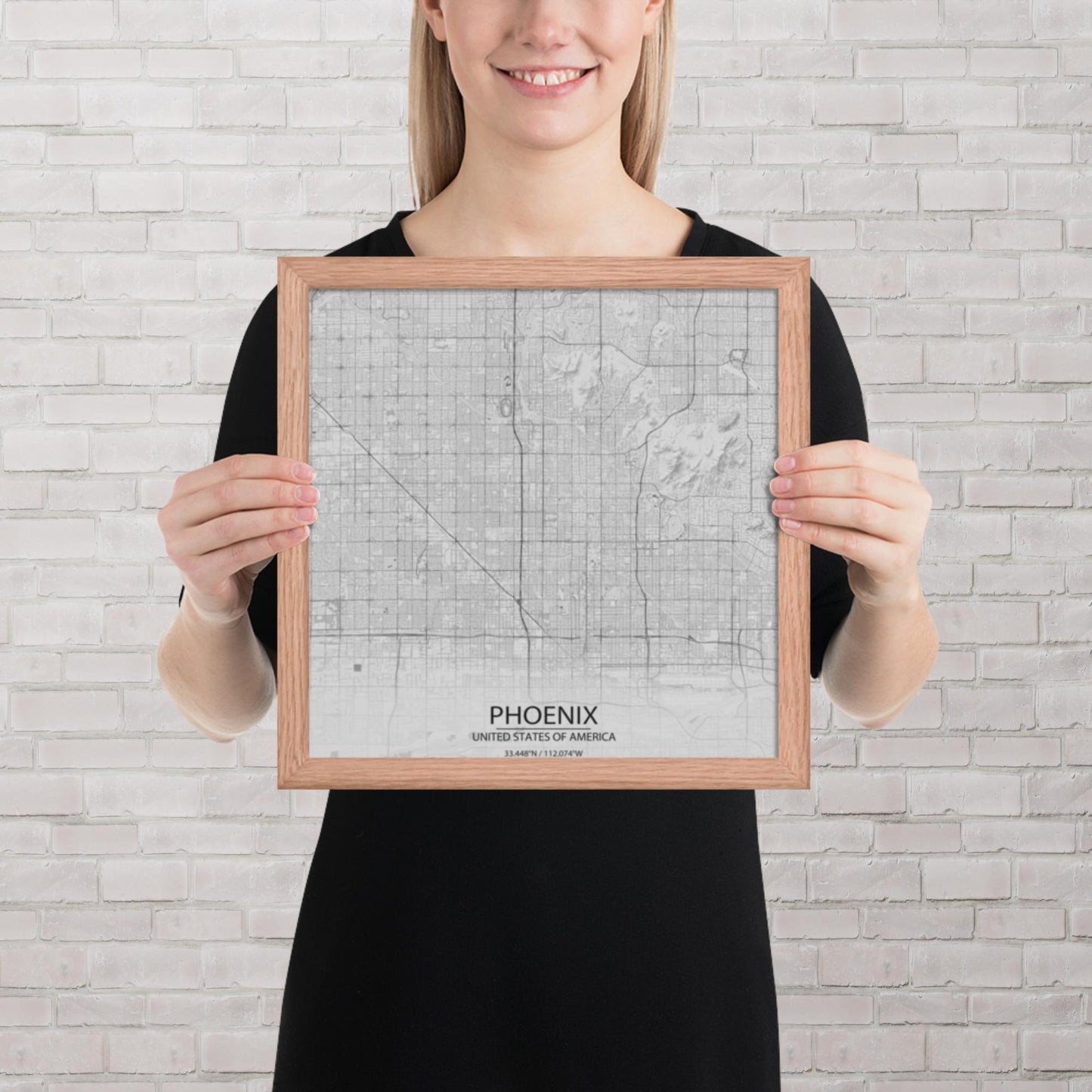 Phoenix Light Grey Framed Map