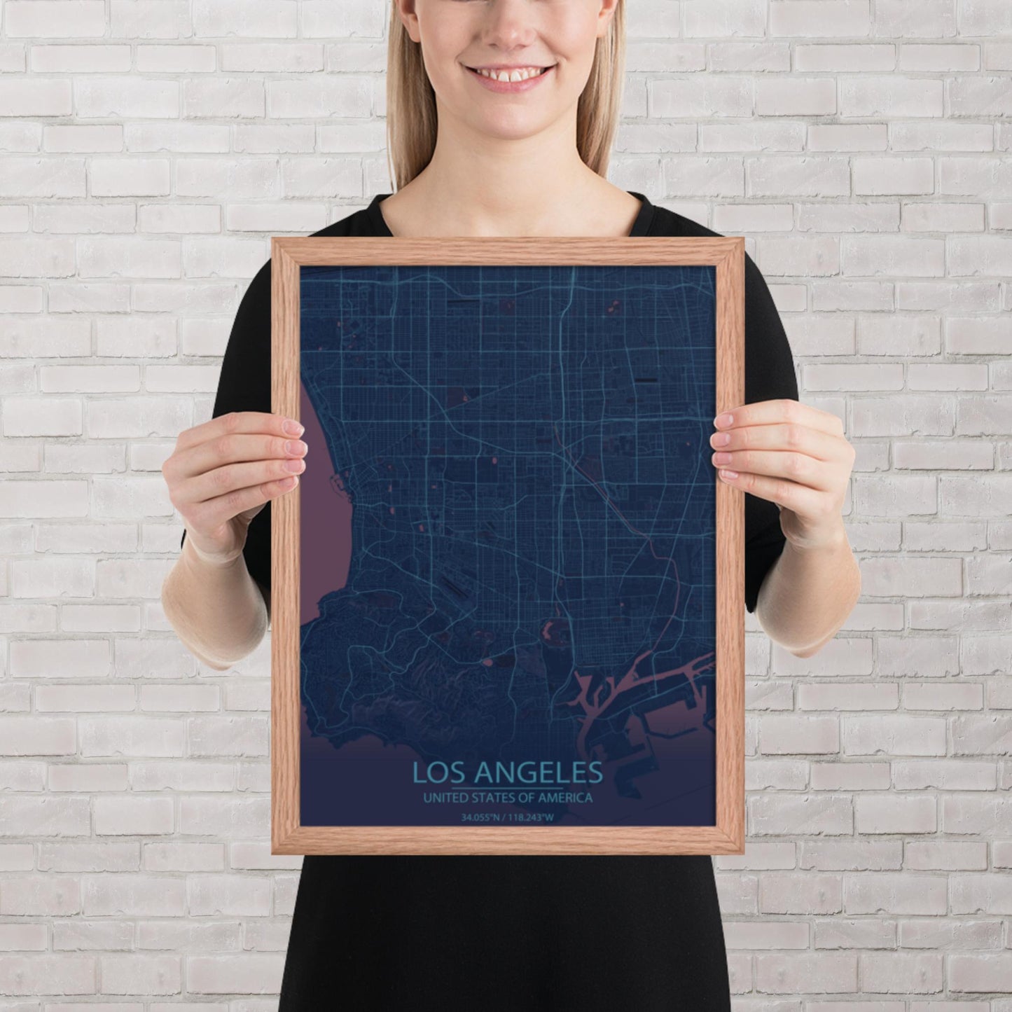 Los Angeles Blue and Purple Framed Map