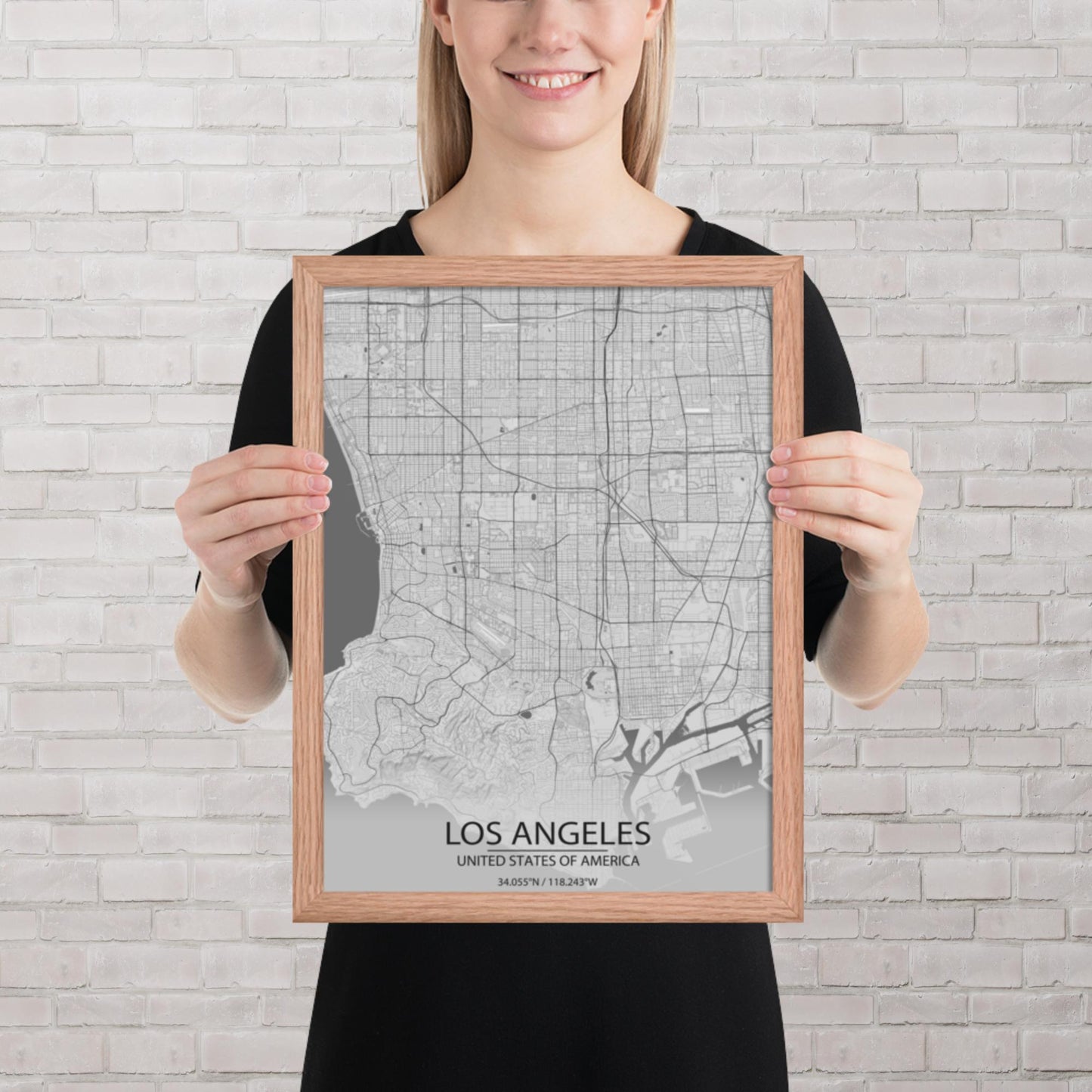 Los Angeles Light Grey Framed Map