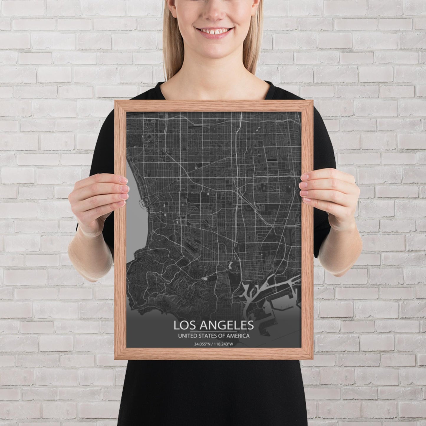 Los Angeles Dark Grey Framed Map