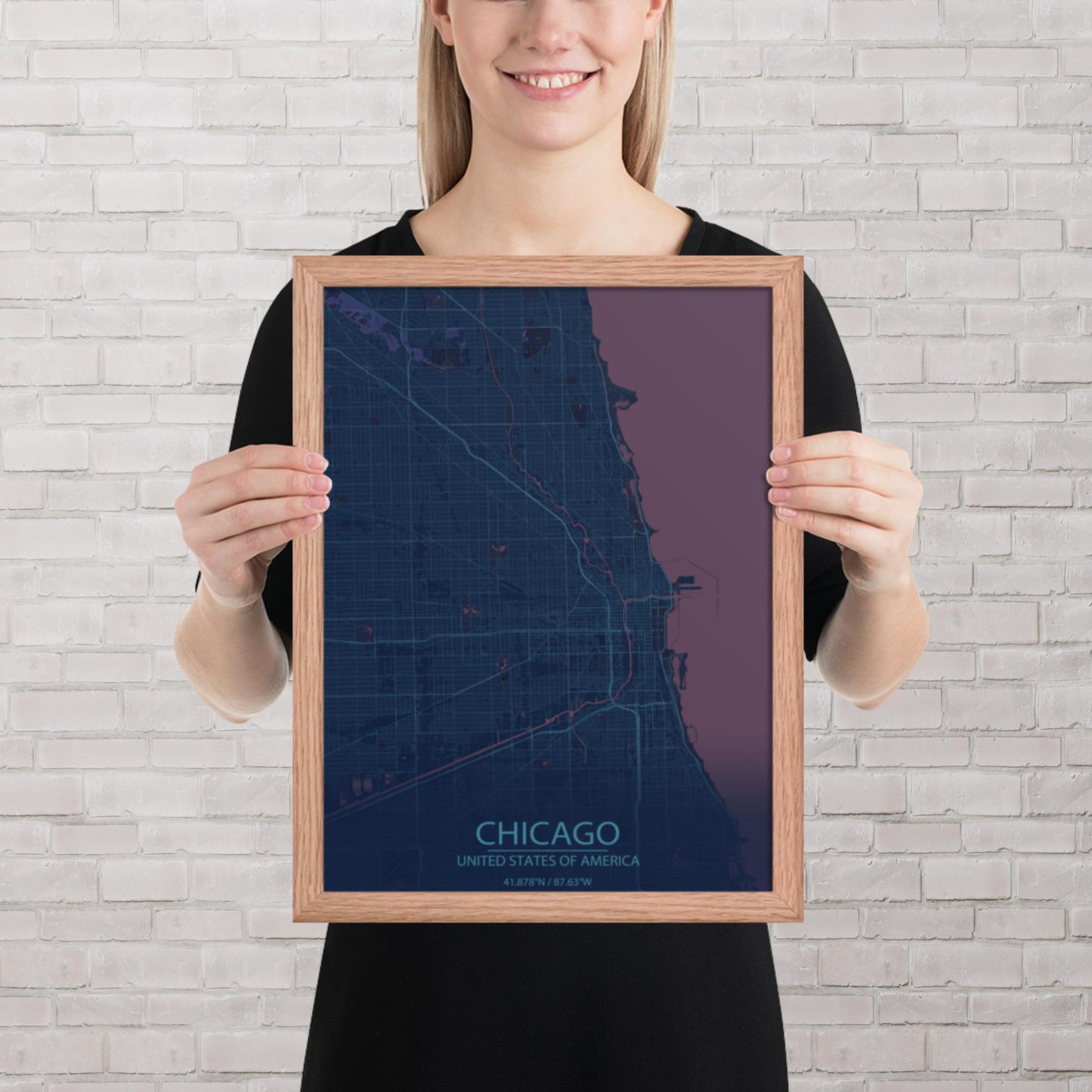 Chicago Blue and Purple Framed Map