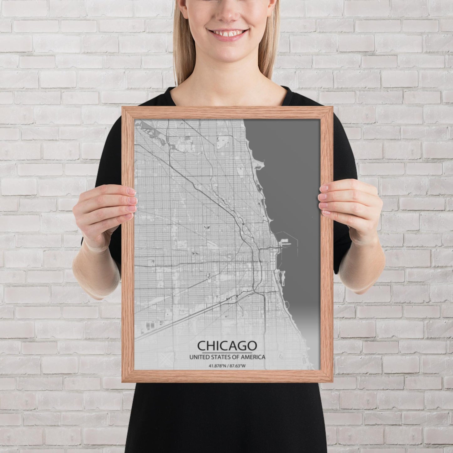 Chicago Light Grey Framed Map