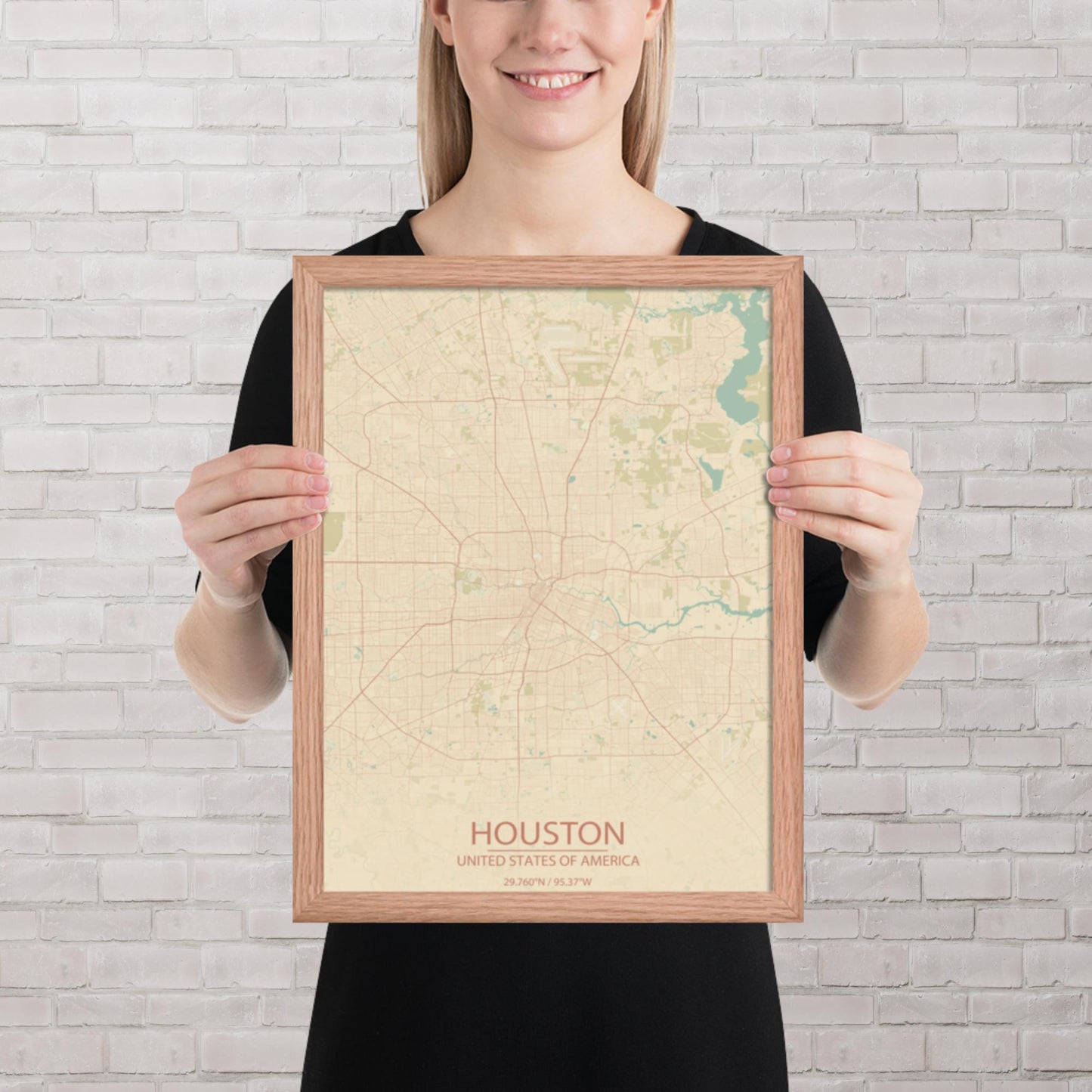 Houston Vintage Style Framed Map