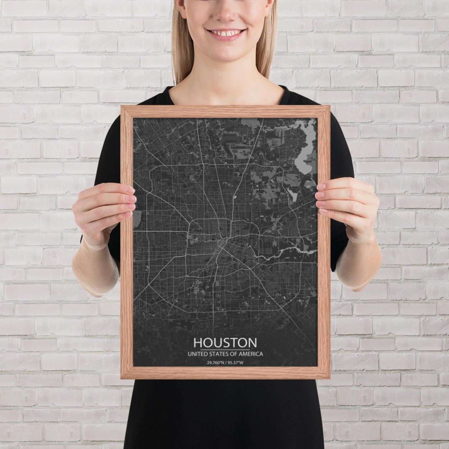 Houston Dark Grey Framed Map