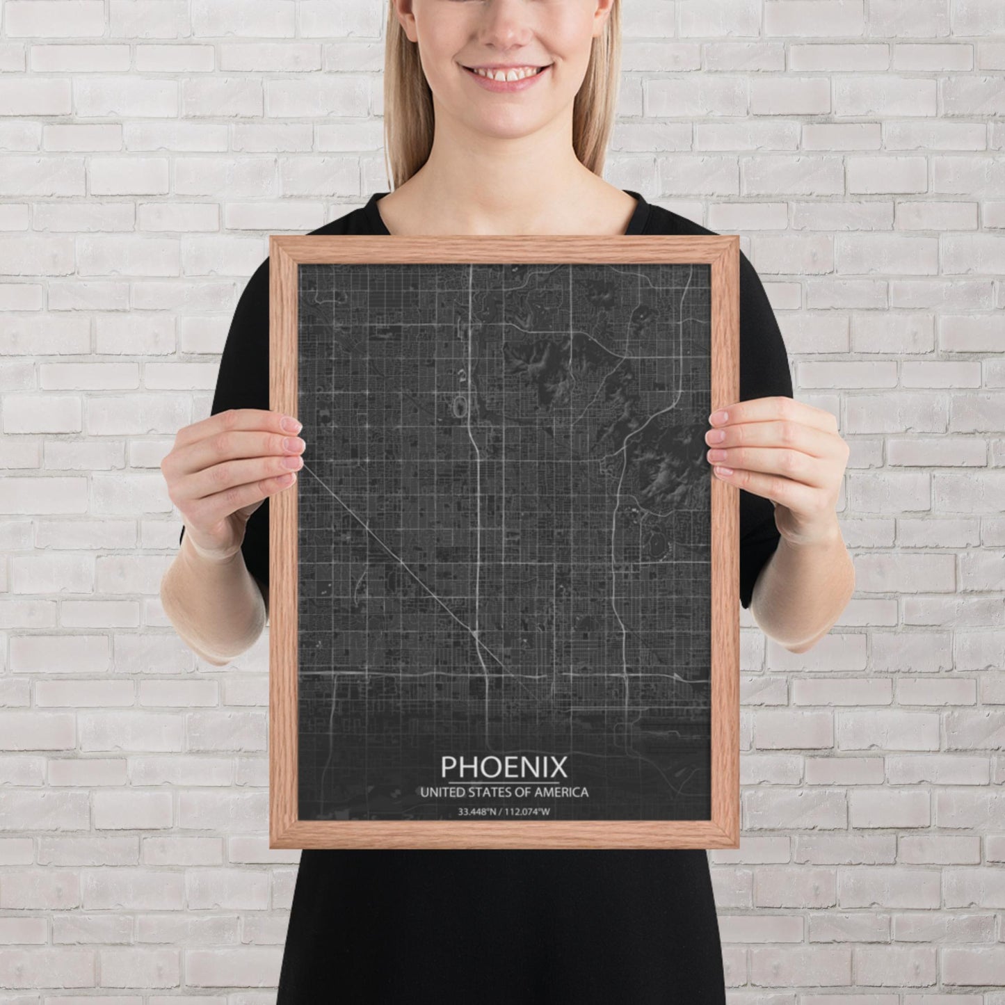 Phoenix Dark Grey Framed Map