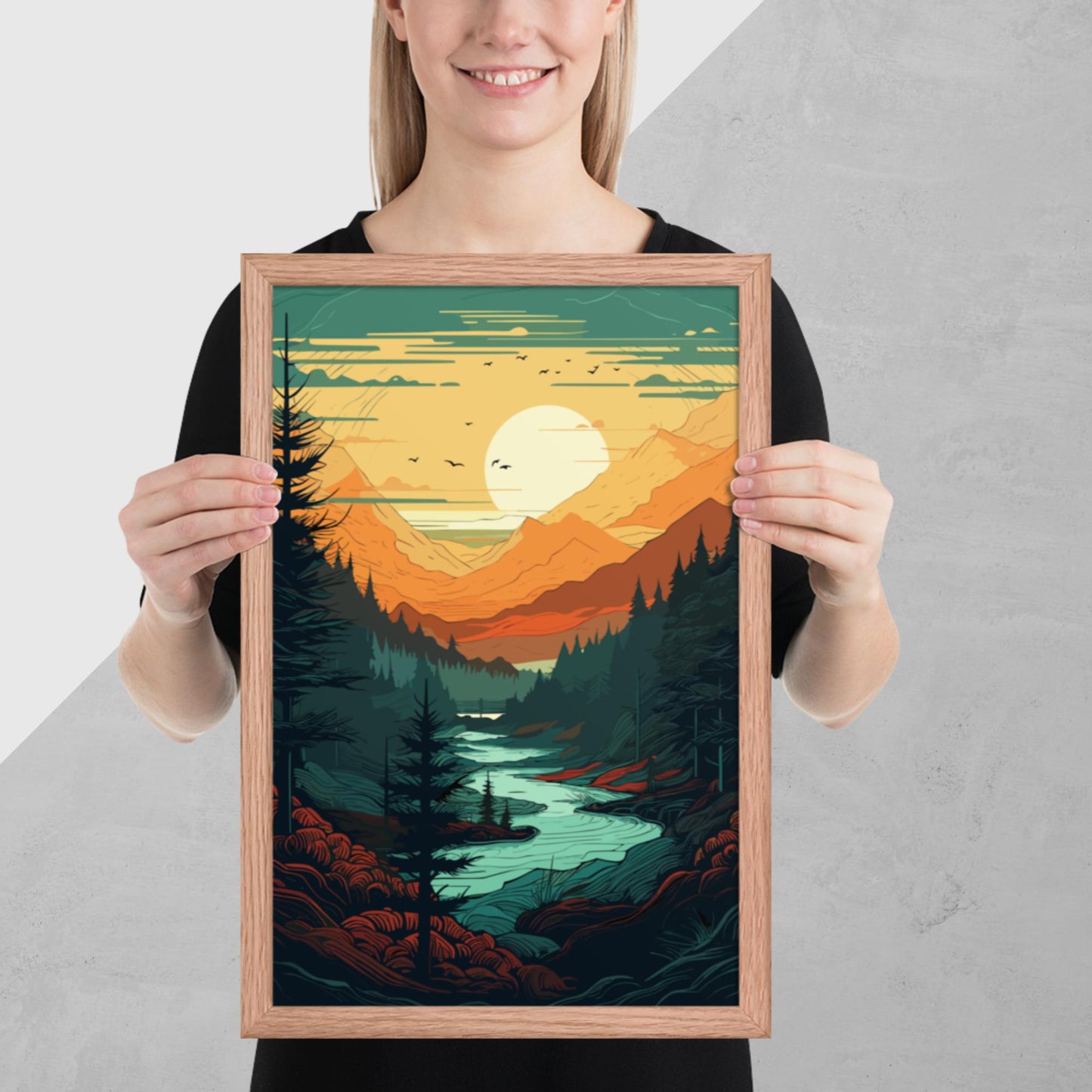 Forest River Sunset Framed Poster