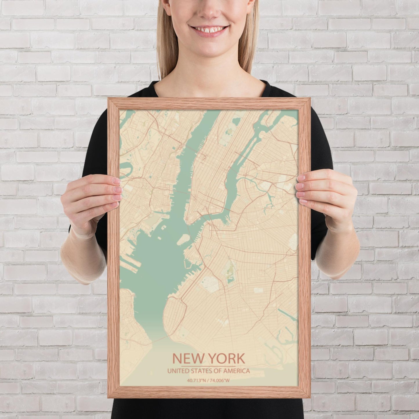 New York Vintage Style Framed Map