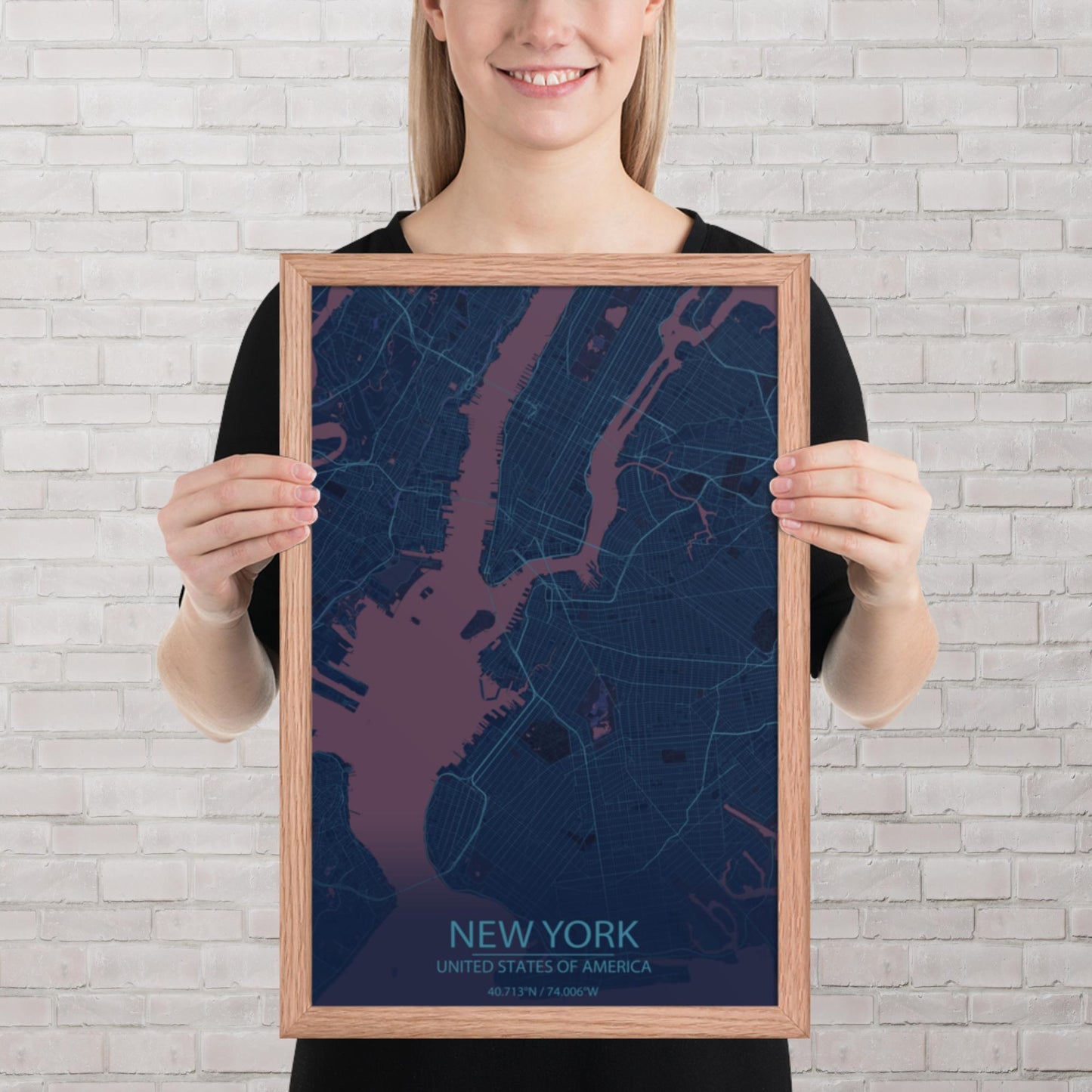 New York Blue and Purple Framed Map