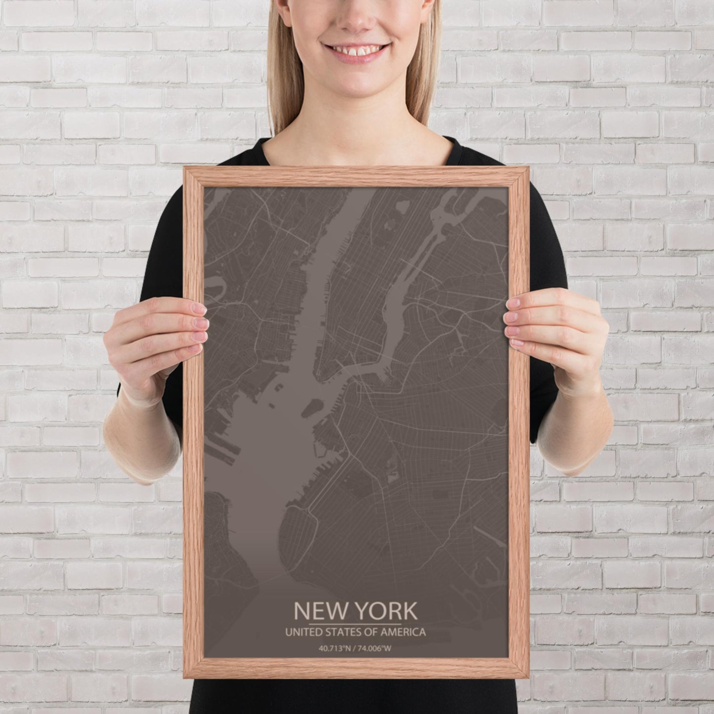 New York Brown and Grey Framed Map