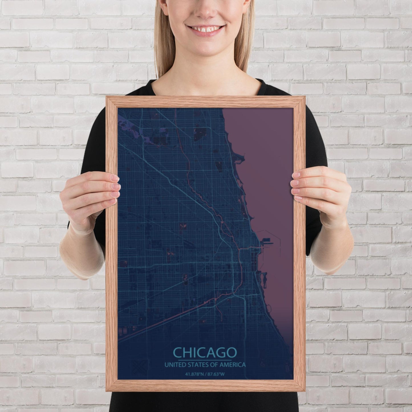 Chicago Blue and Purple Framed Map