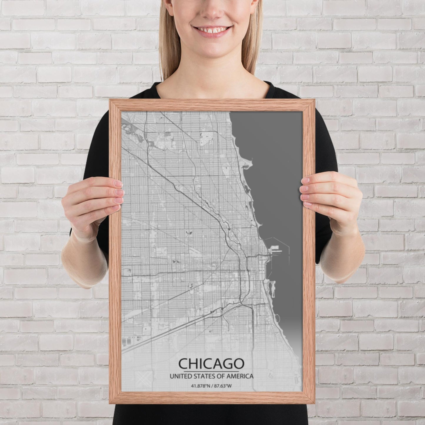 Chicago Light Grey Framed Map