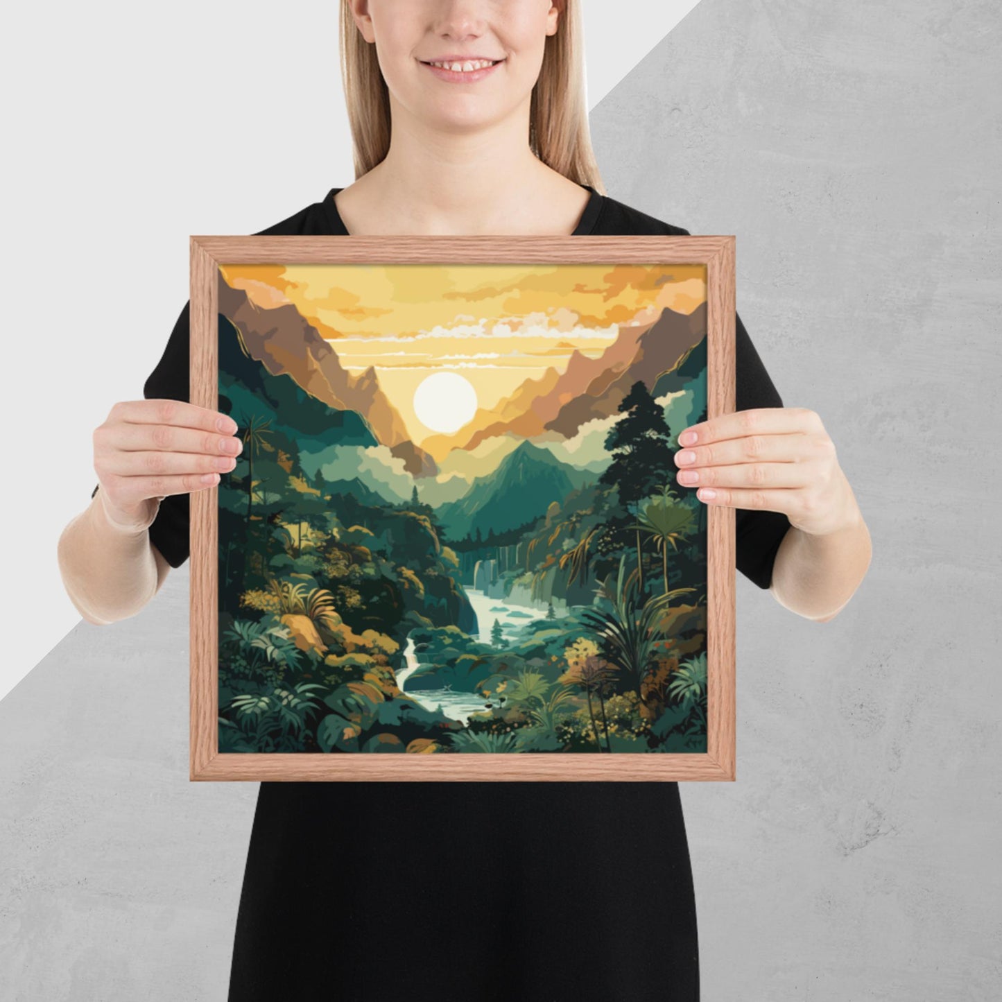 Mountainous Rainforest River Framed Poster