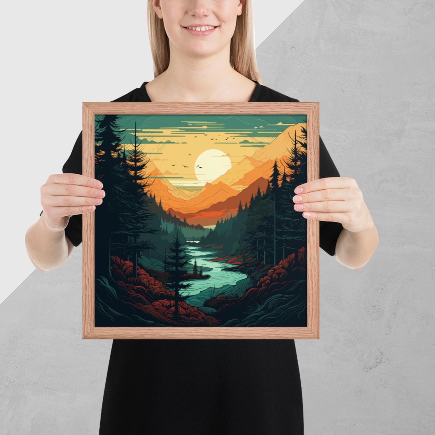 Forest River Sunset Framed Poster