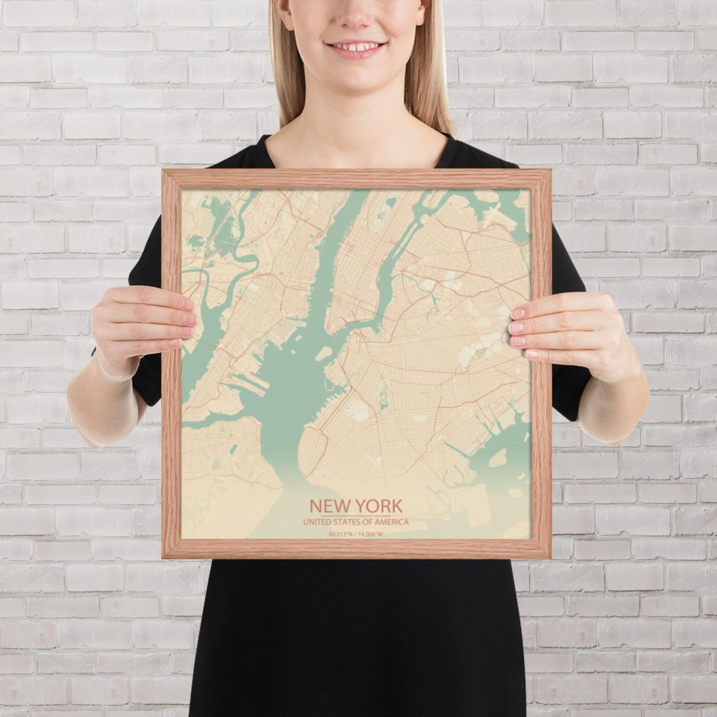 New York Vintage Style Framed Map