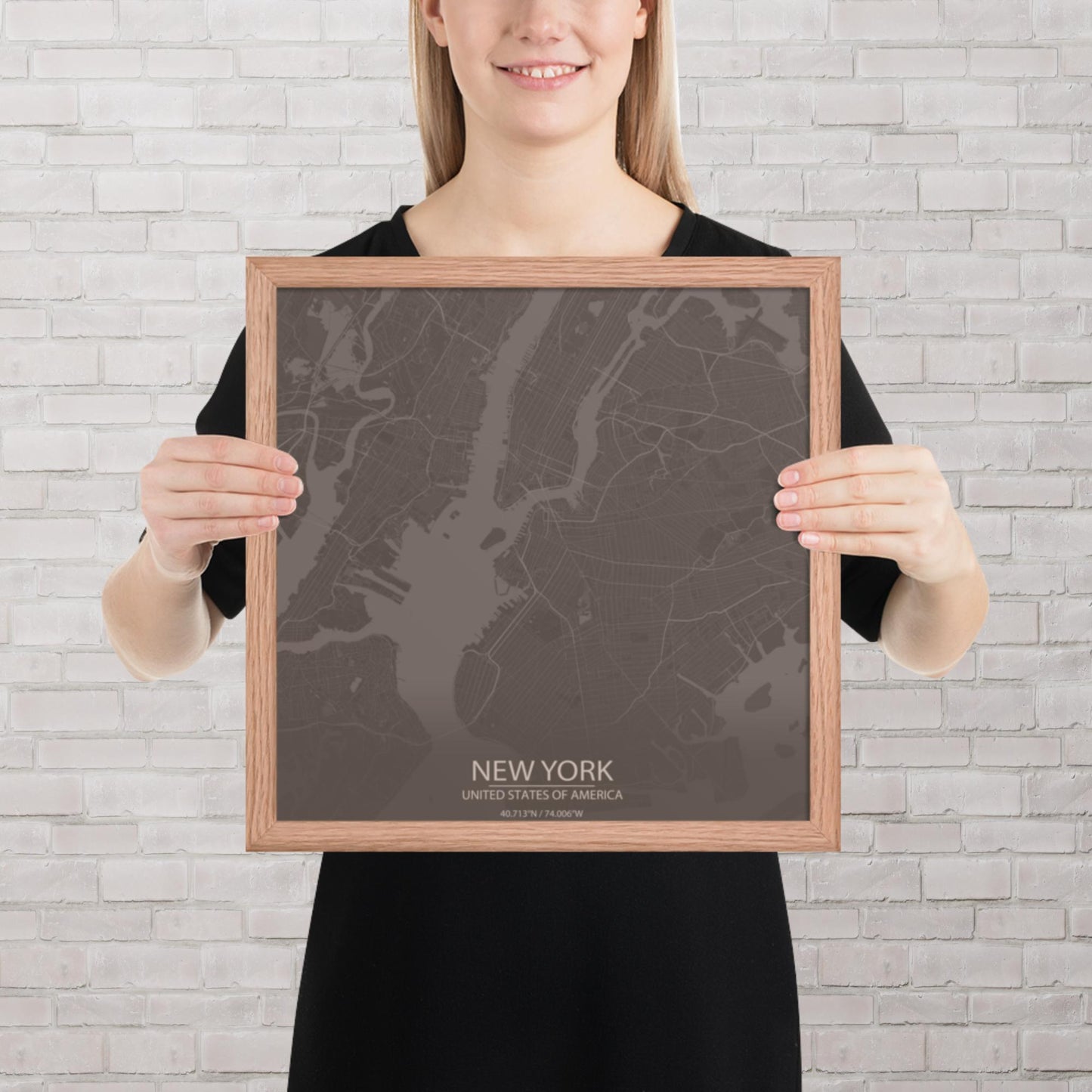 New York Brown and Grey Framed Map