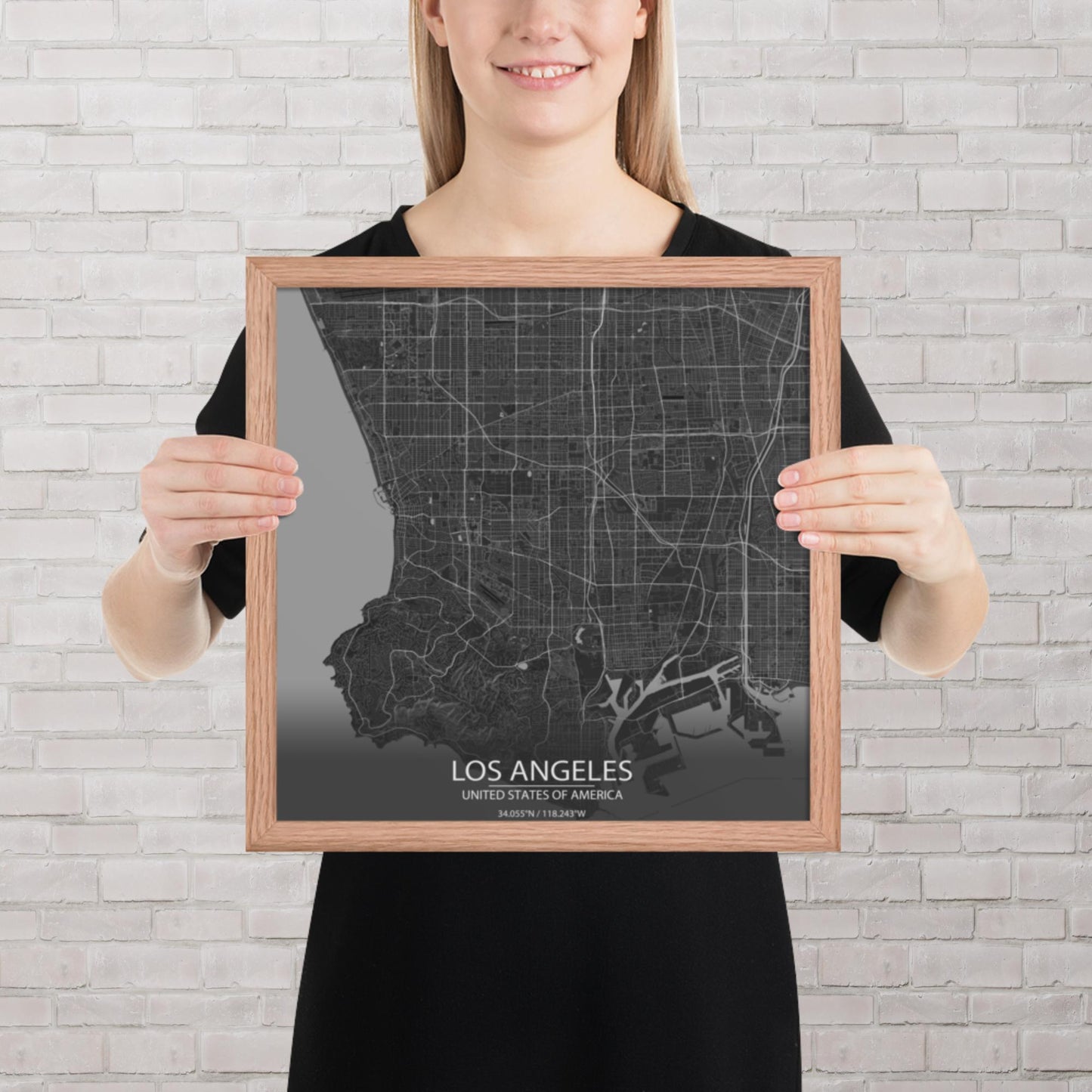 Los Angeles Dark Grey Framed Map