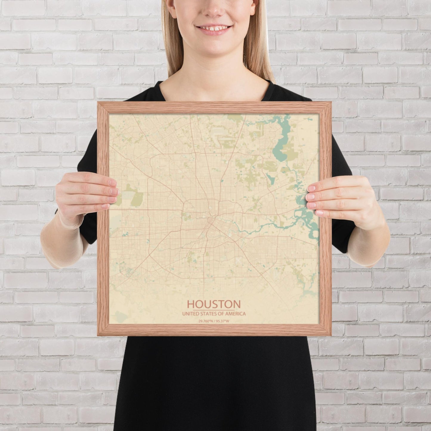 Houston Vintage Style Framed Map