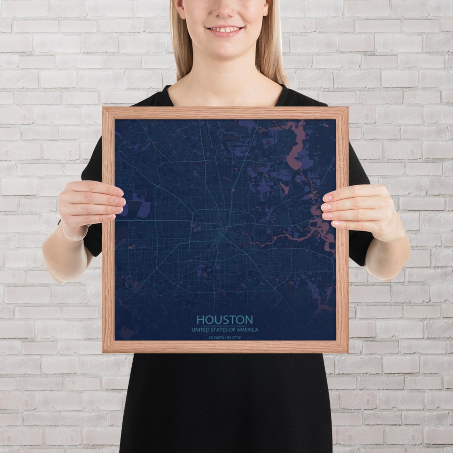 Houston Blue and Purple Framed Map