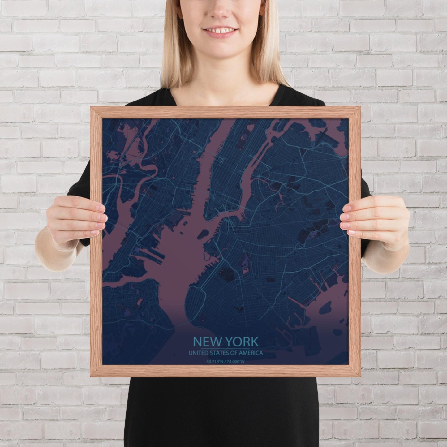 New York Blue and Purple Framed Map