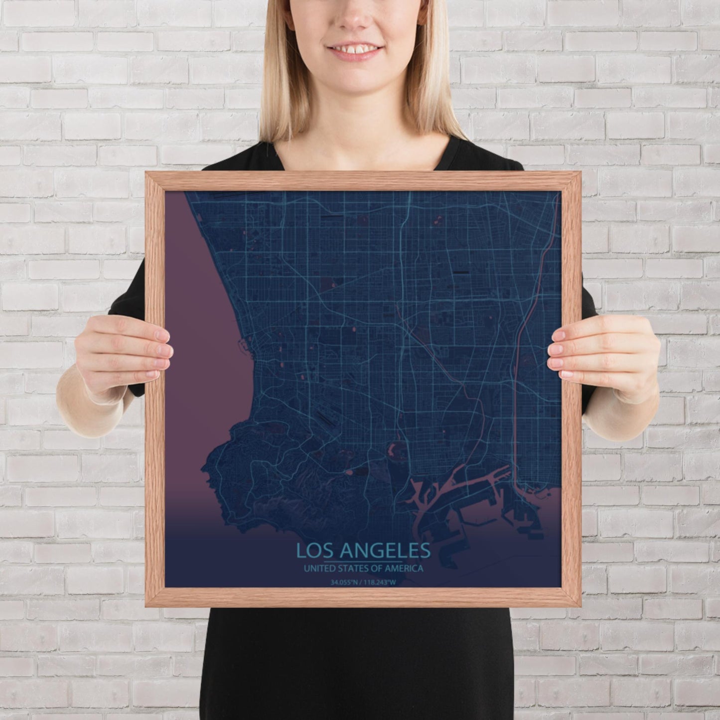 Los Angeles Blue and Purple Framed Map