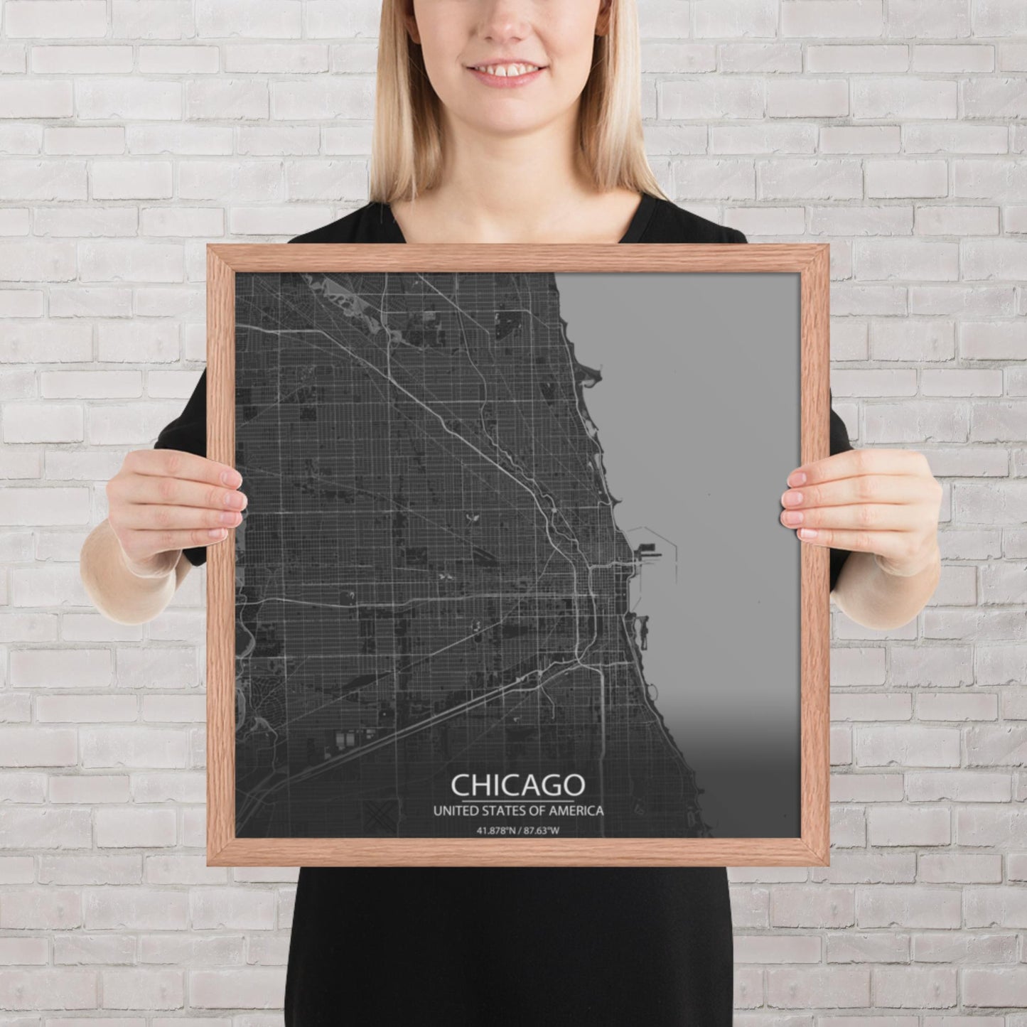 Chicago Dark Grey Framed Map