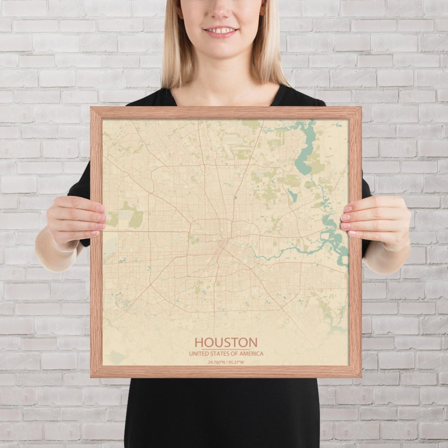 Houston Vintage Style Framed Map