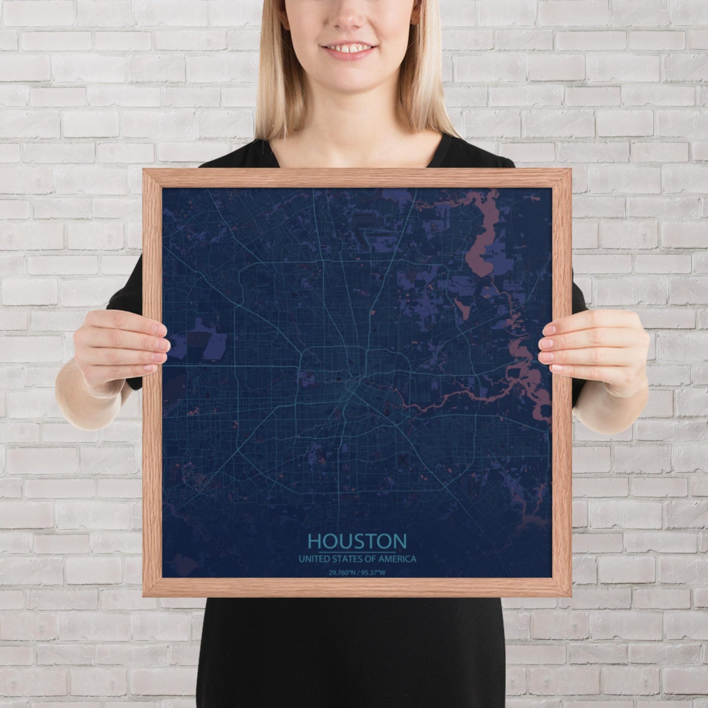 Houston Blue and Purple Framed Map