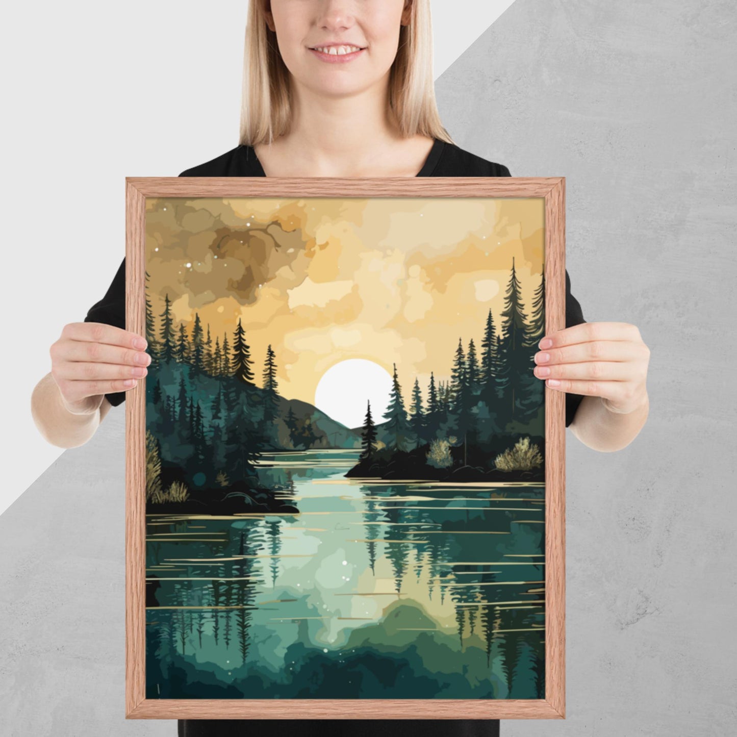 Forest Lake Sunset Framed Poster