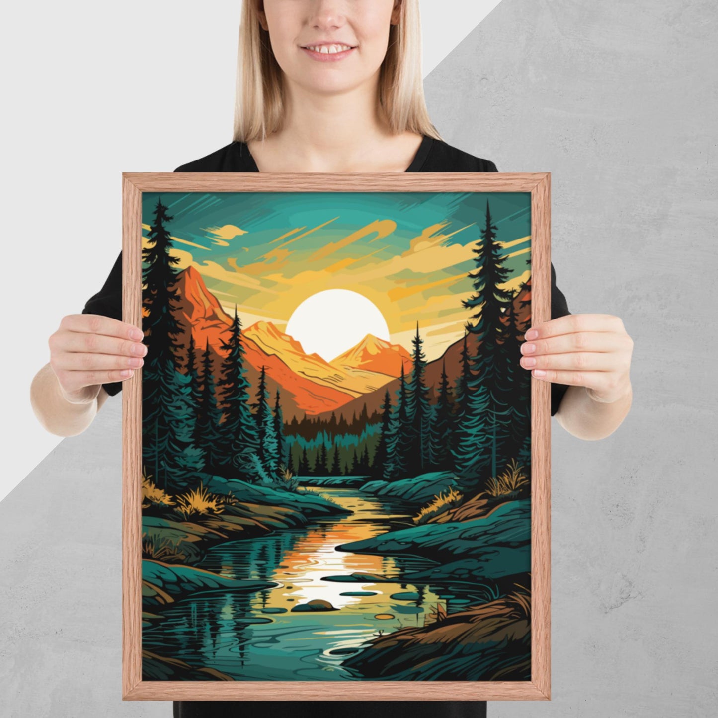 Forest Mountain River Framed Poster