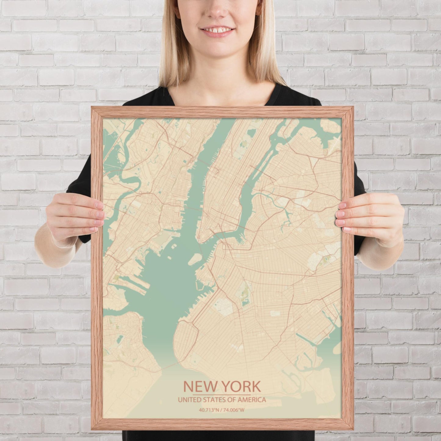 New York Vintage Style Framed Map