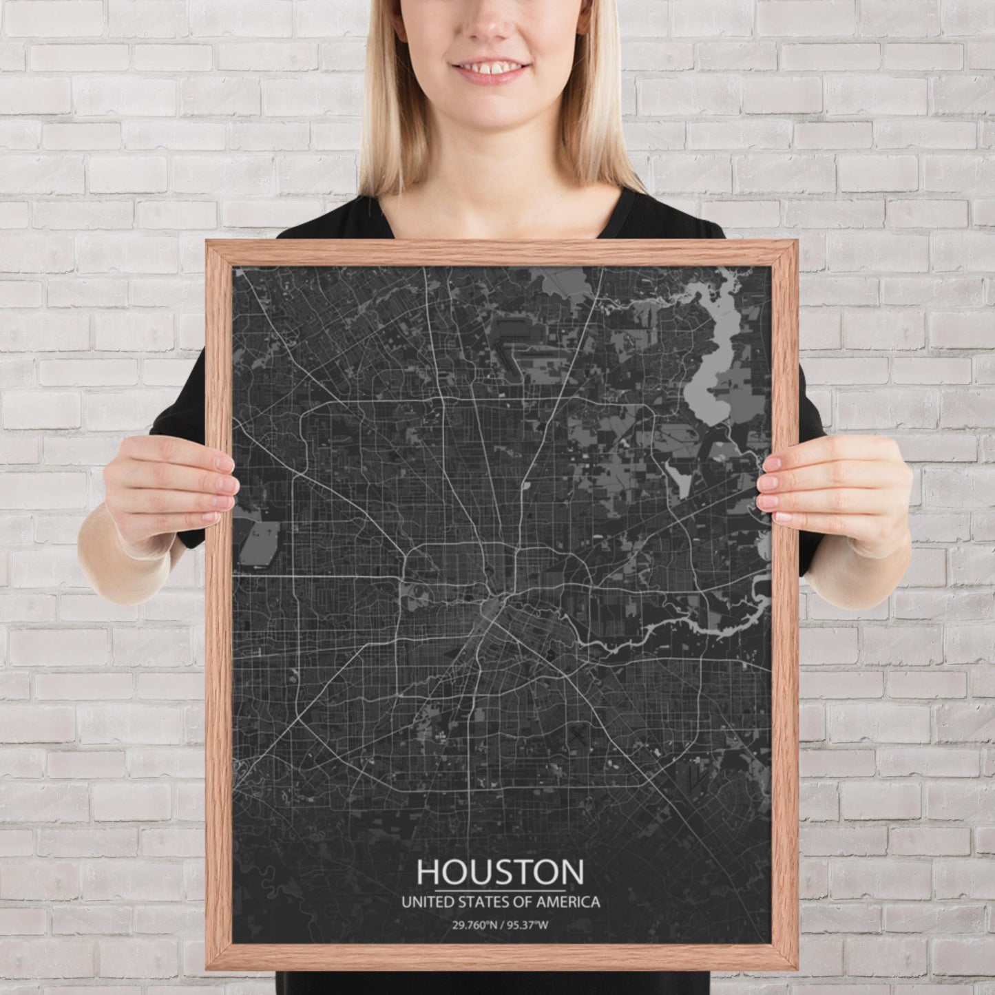 Houston Dark Grey Framed Map