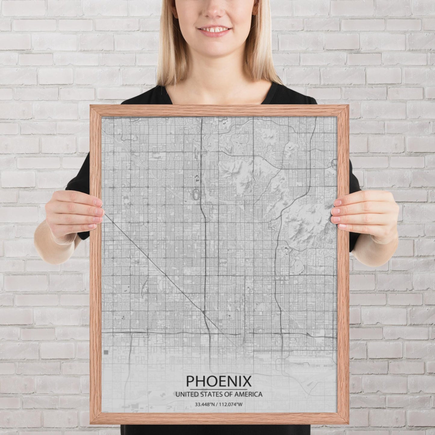 Phoenix Light Grey Framed Map