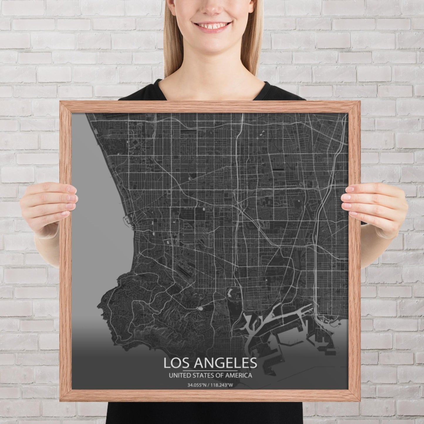 Los Angeles Dark Grey Framed Map