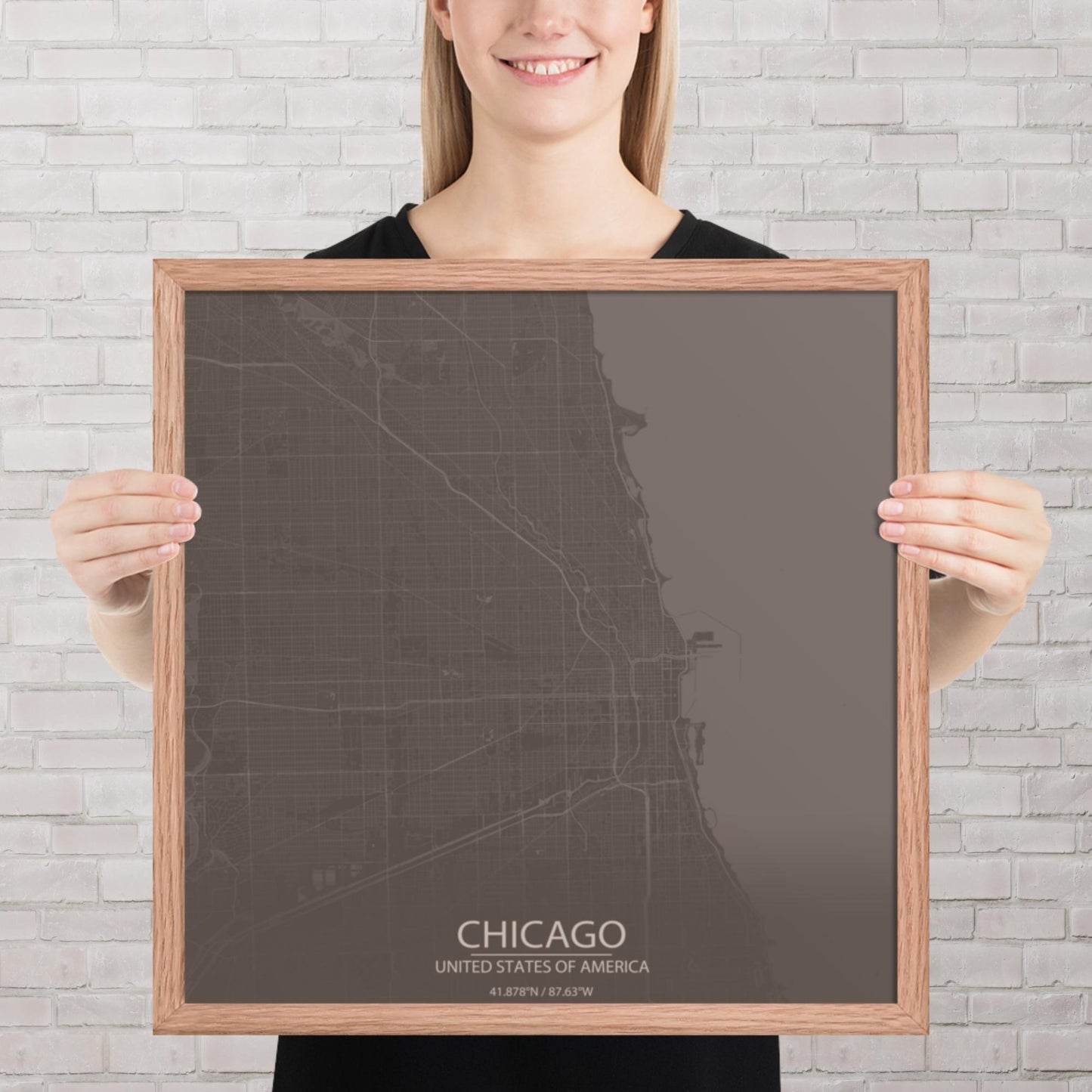 Chicago Brown and Grey Framed Map