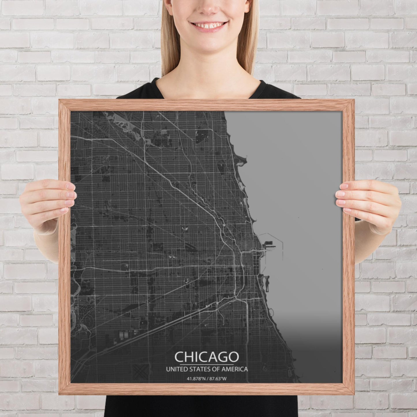 Chicago Dark Grey Framed Map