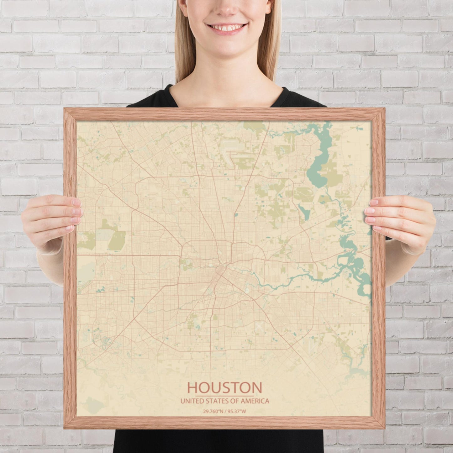 Houston Vintage Style Framed Map