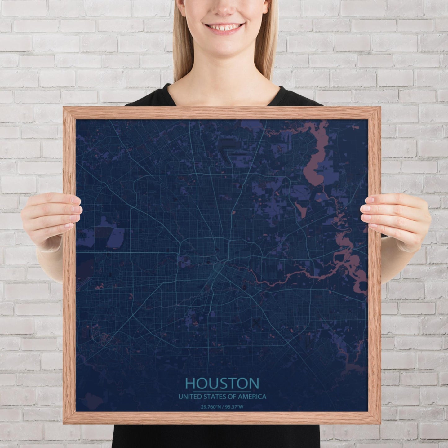 Houston Blue and Purple Framed Map