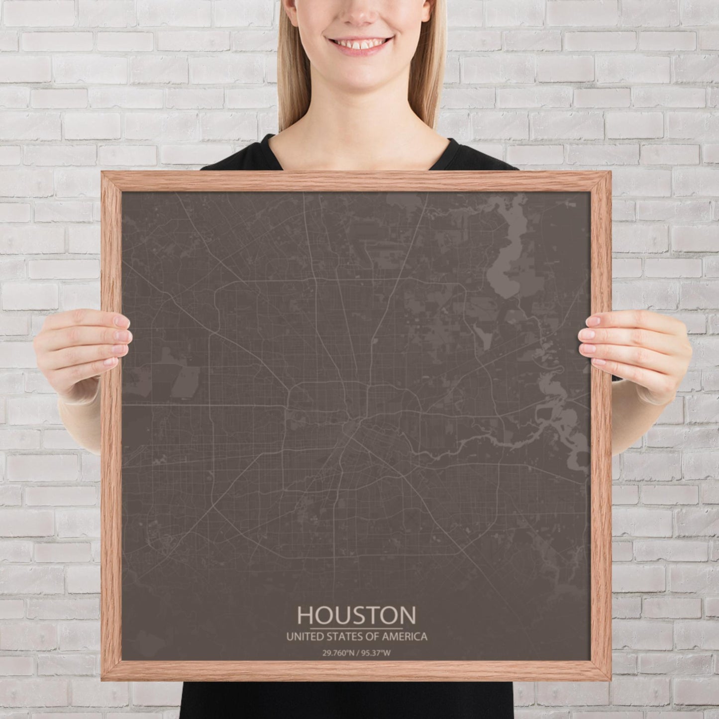 Houston Brown and Grey Framed Map