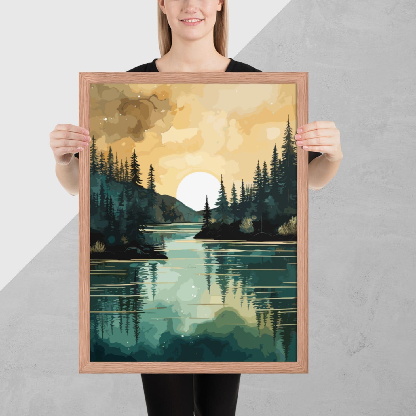 Forest Lake Sunset Framed Poster