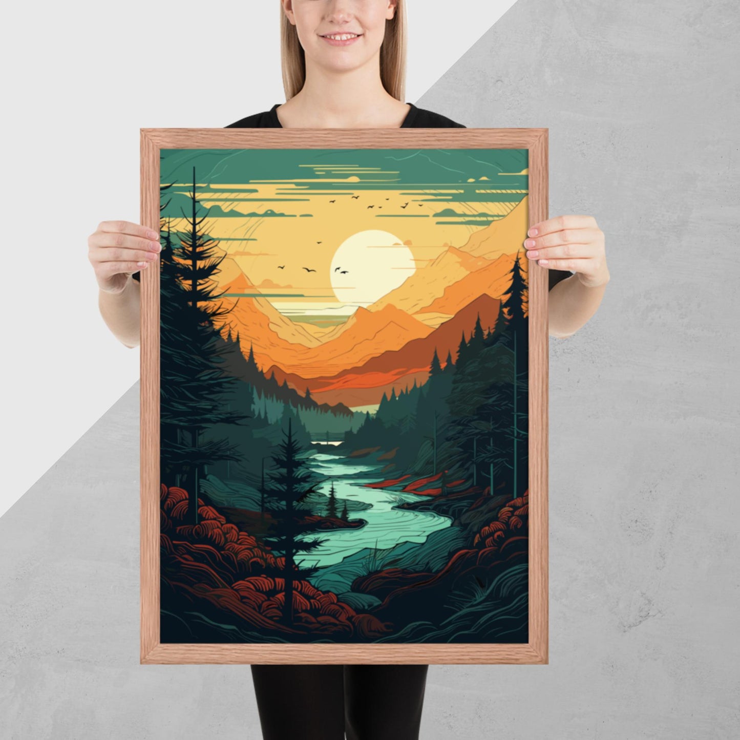 Forest River Sunset Framed Poster