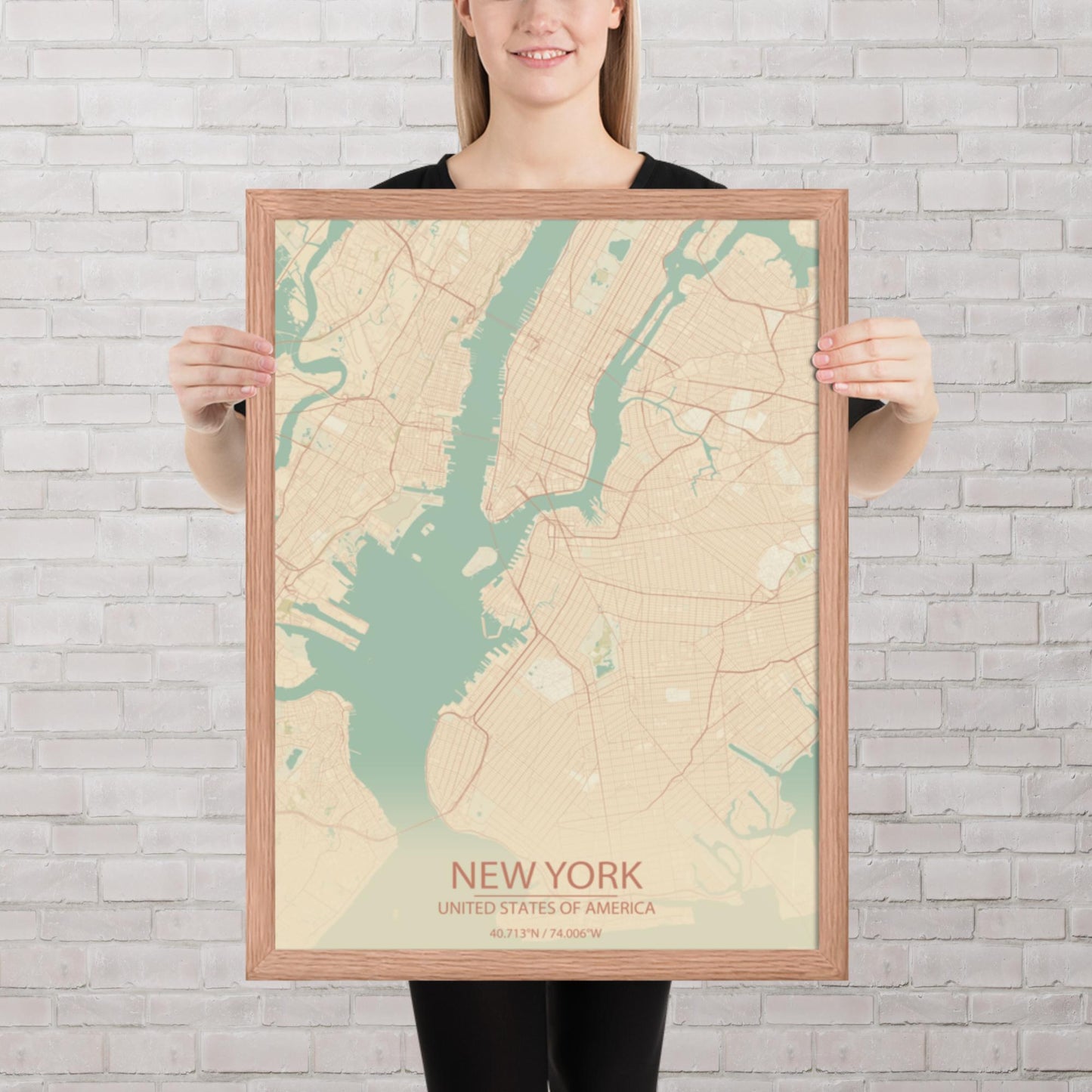 New York Vintage Style Framed Map