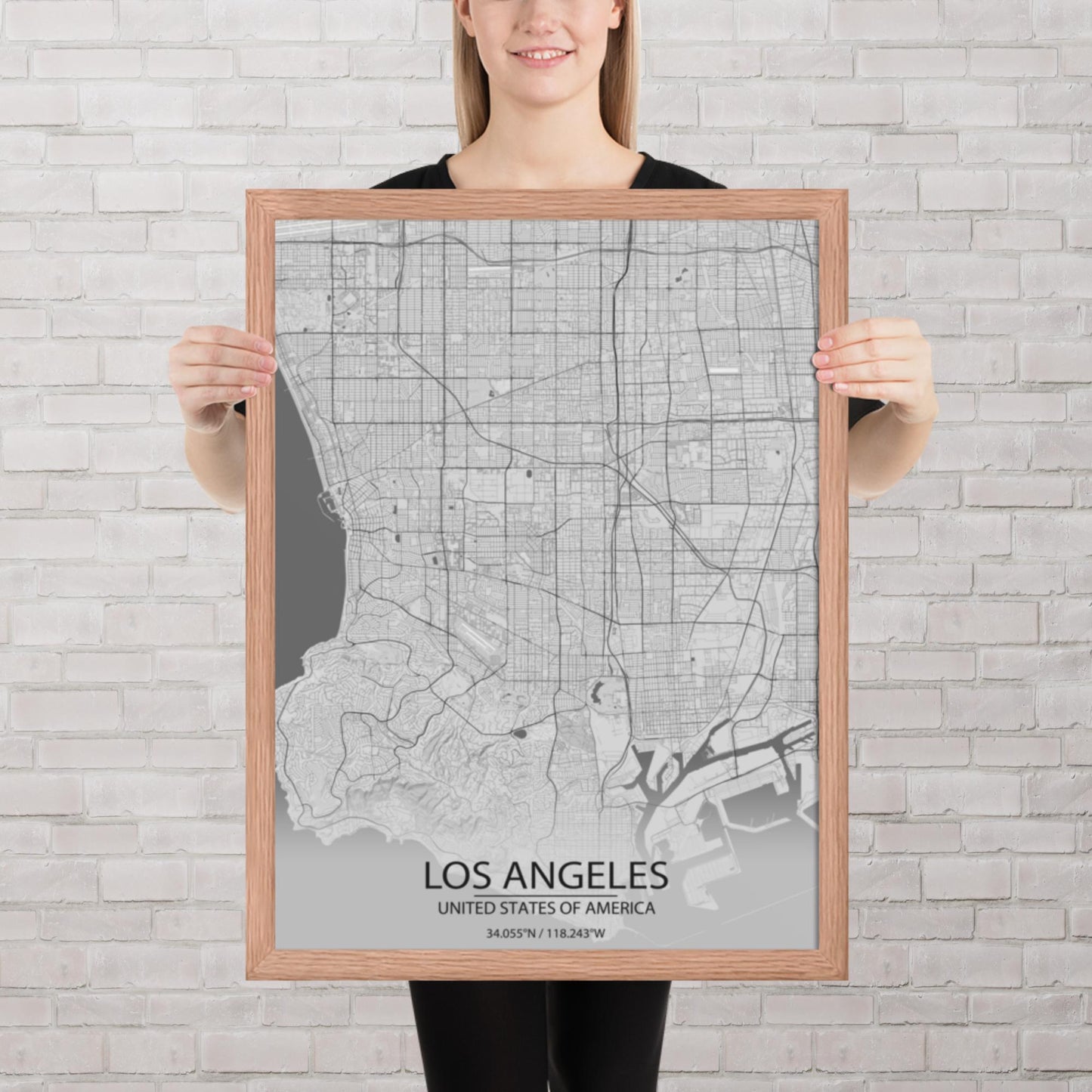 Los Angeles Light Grey Framed Map