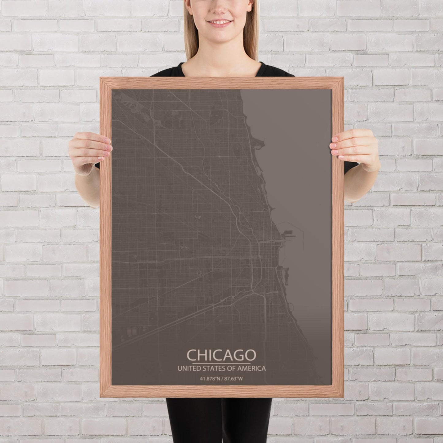 Chicago Brown and Grey Framed Map