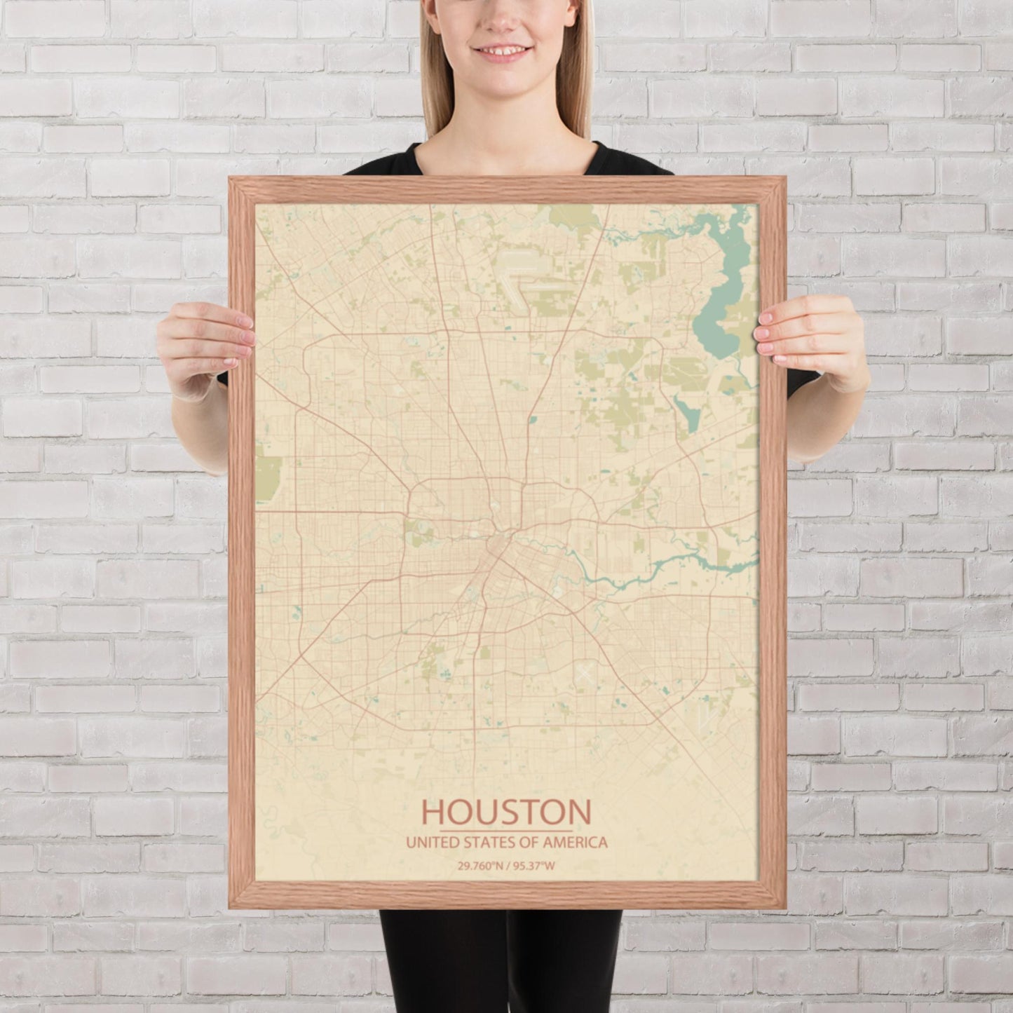 Houston Vintage Style Framed Map