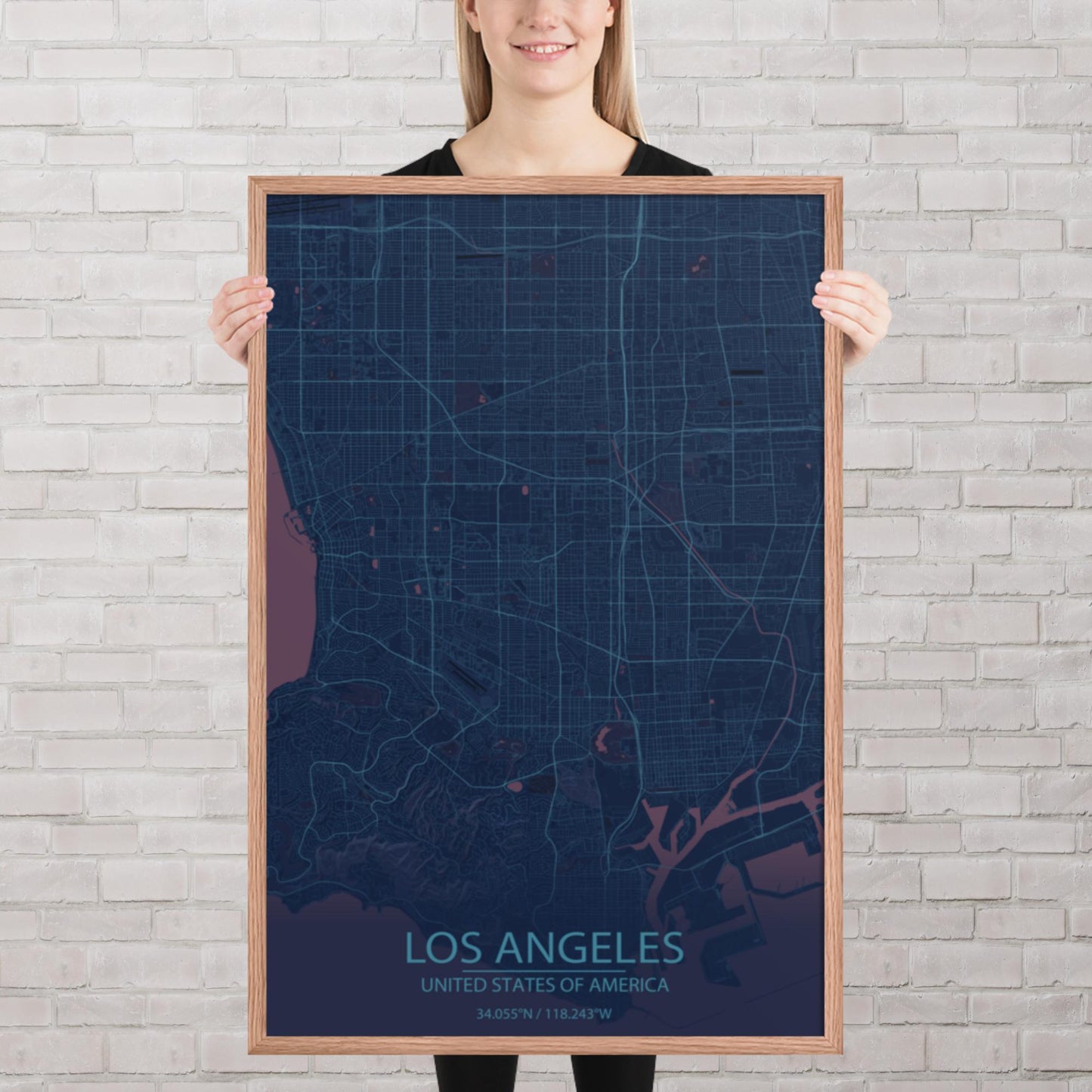 Los Angeles Blue and Purple Framed Map