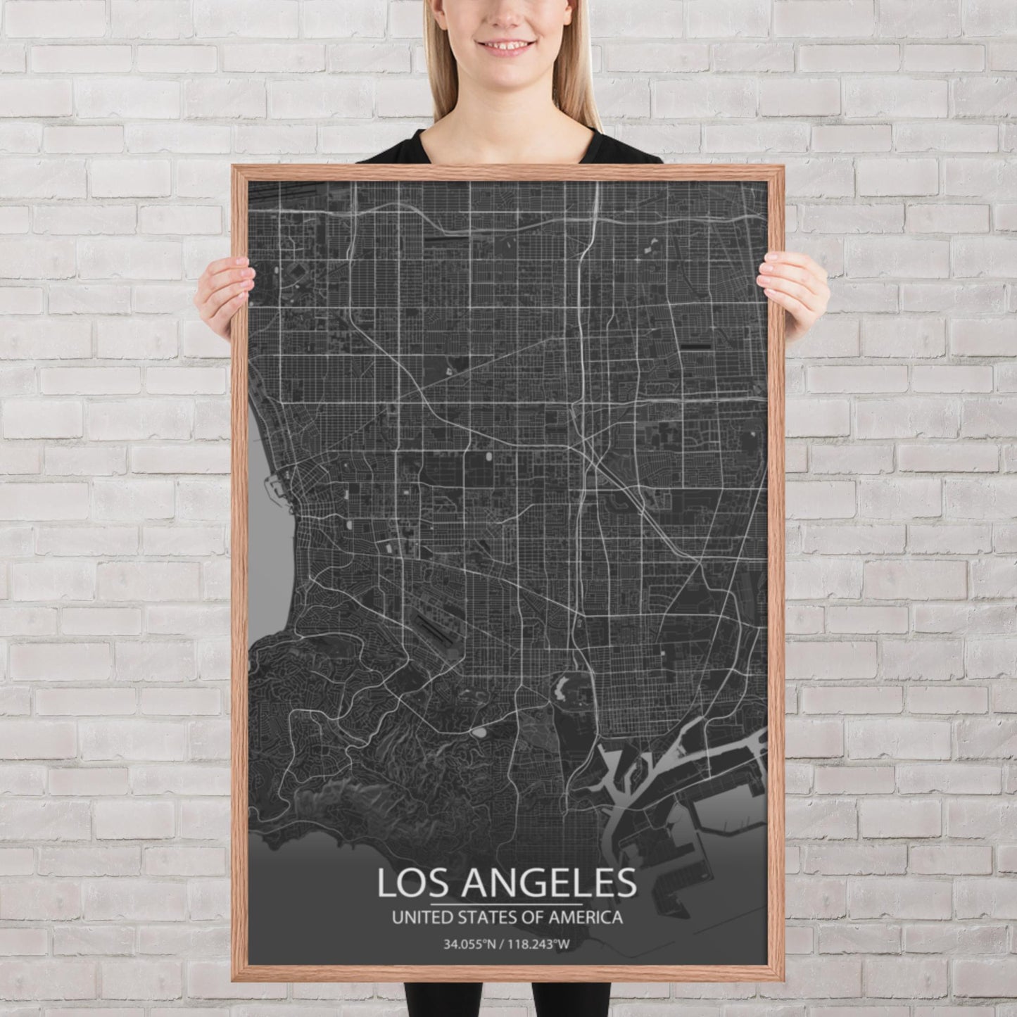 Los Angeles Dark Grey Framed Map