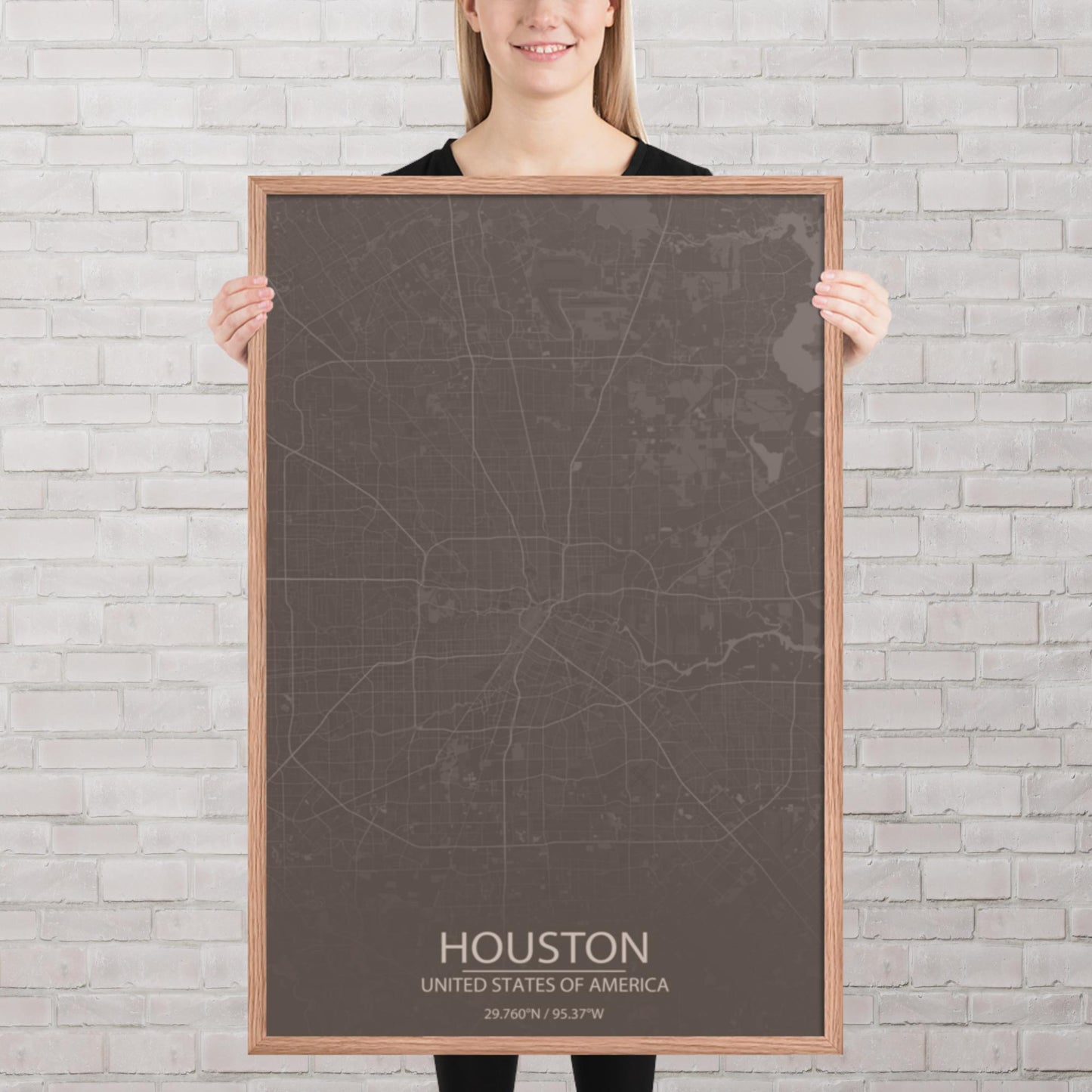 Houston Brown and Grey Framed Map