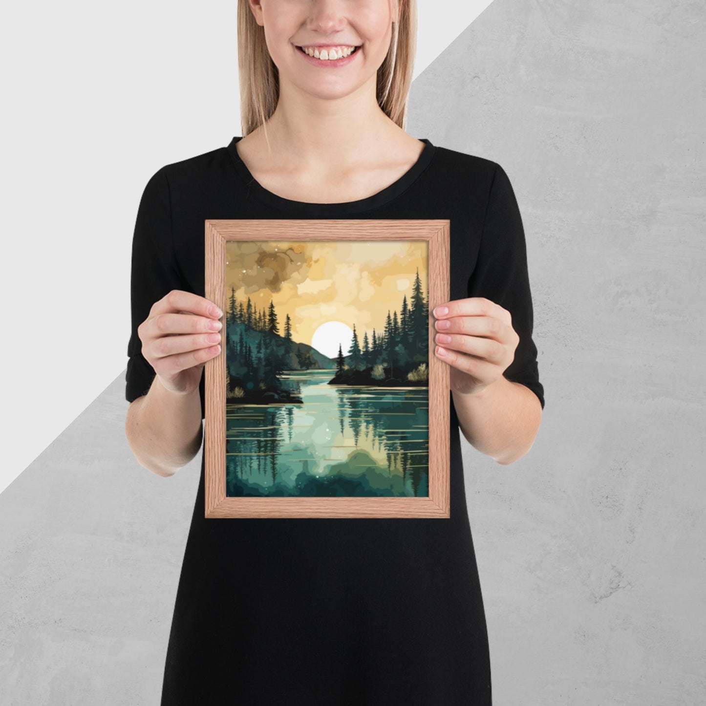 Forest Lake Sunset Framed Poster