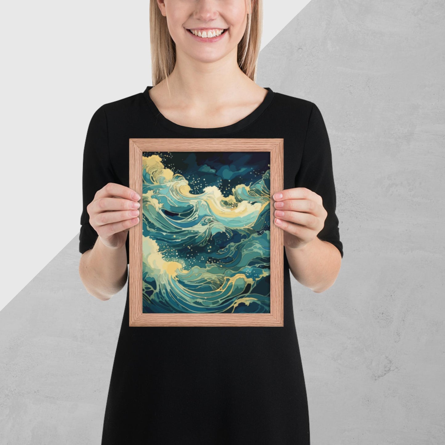 Nighttime Ocean Waves Framed Poster