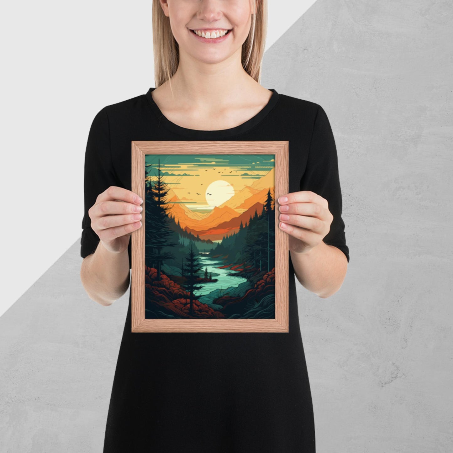 Forest River Sunset Framed Poster